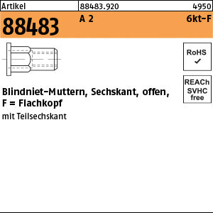 Blindniet-Mutter. A2 mit 6-kt Flako / 0, 5 - 2, 0 - Sechskant.-Blindnietmuttern