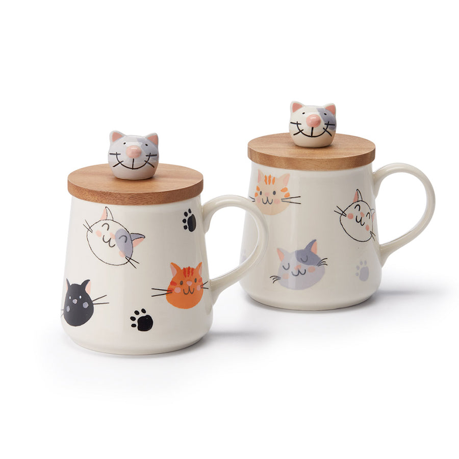 Becher "Cleo", Steinzeug mit Holzdeckel (Akazie) und Keramikfigur - 300ml