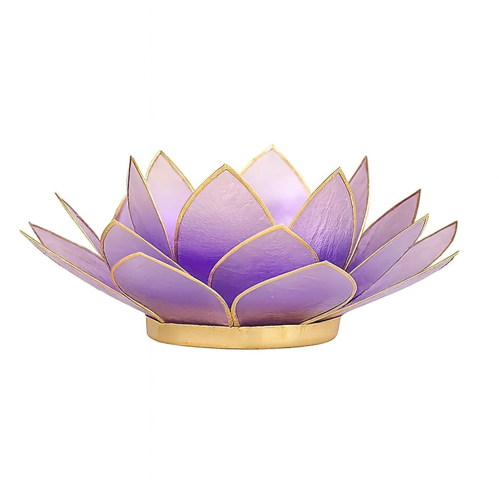 Lotusblume - Teelichthalter "violett" - goldfarbig - 13,5cm