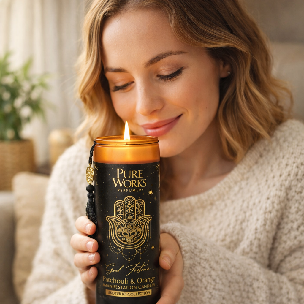 Manifestationskerze "Good Fortune" - im Glas mit Quaste - 300g