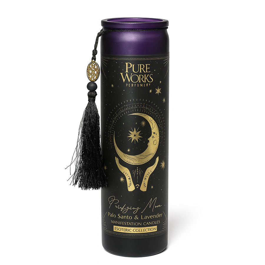 Manifestationskerze "Reinigender Mond" - im Glas mit Quaste - 300g