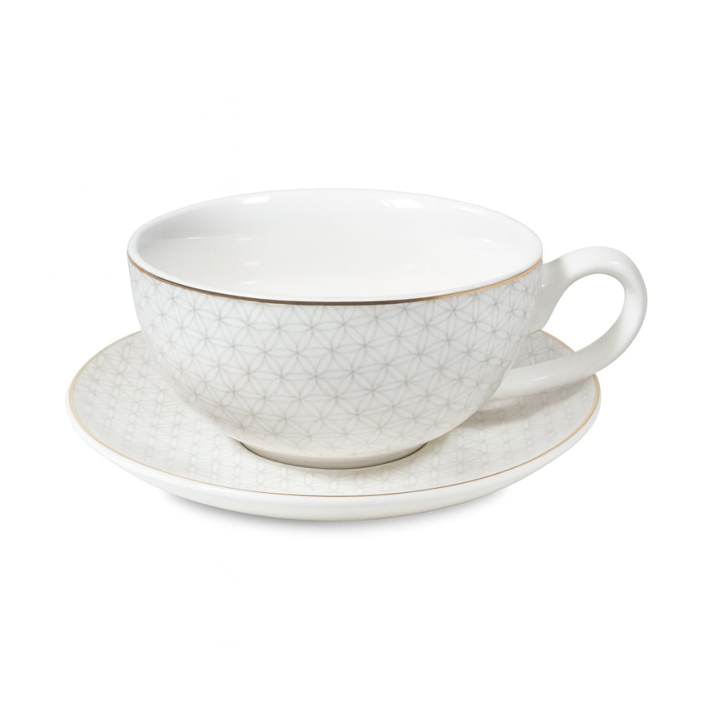 Tea for One Set "Blume des Lebens", Steinzeug mit Goldauflage