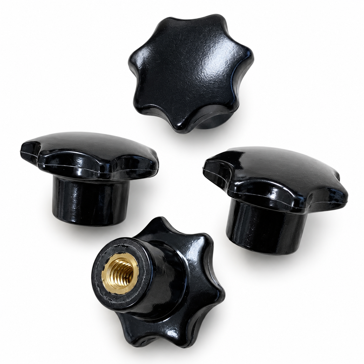 DIN 6336 Sterngriff aus schwarzem Kunststoff mit Gewindebuchse aus Messing – Form K-MS