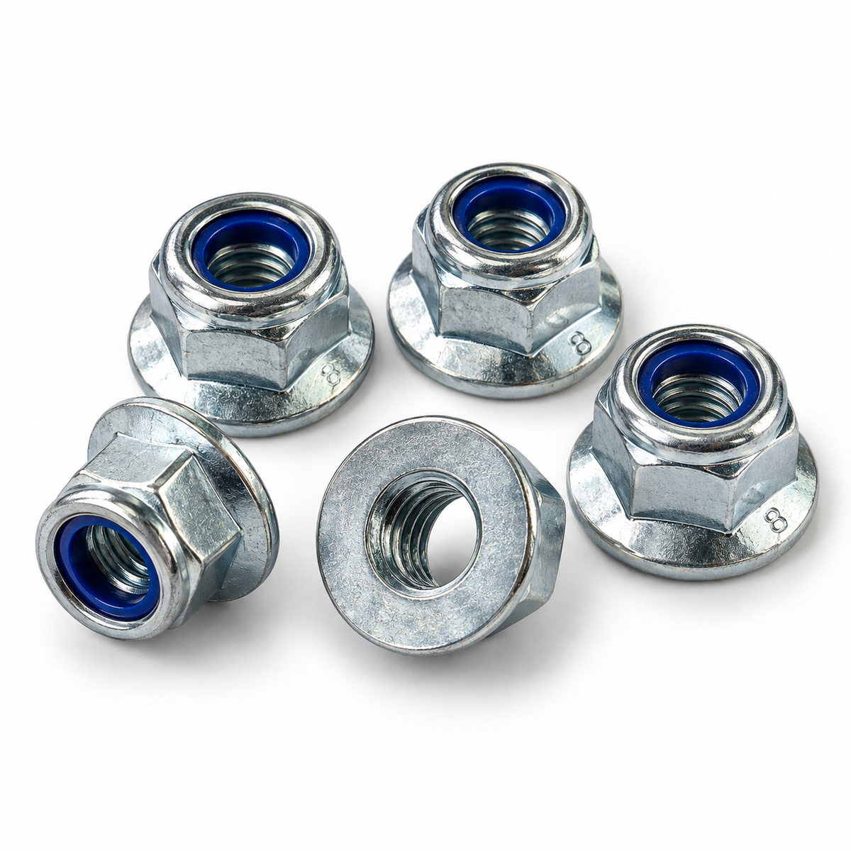 DIN 6926 Flansch-Sicherungsmuttern Klasse 8 verzinkt mit blauem Klemmring