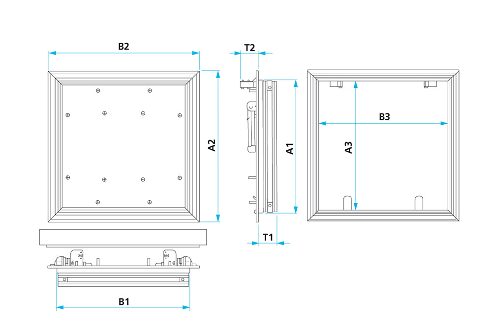 Alumatic F/EI90 Revisionsklappe - mit 2 x 20 mm oder 18 + 25 mm GK-Einlage - Abmessungen
