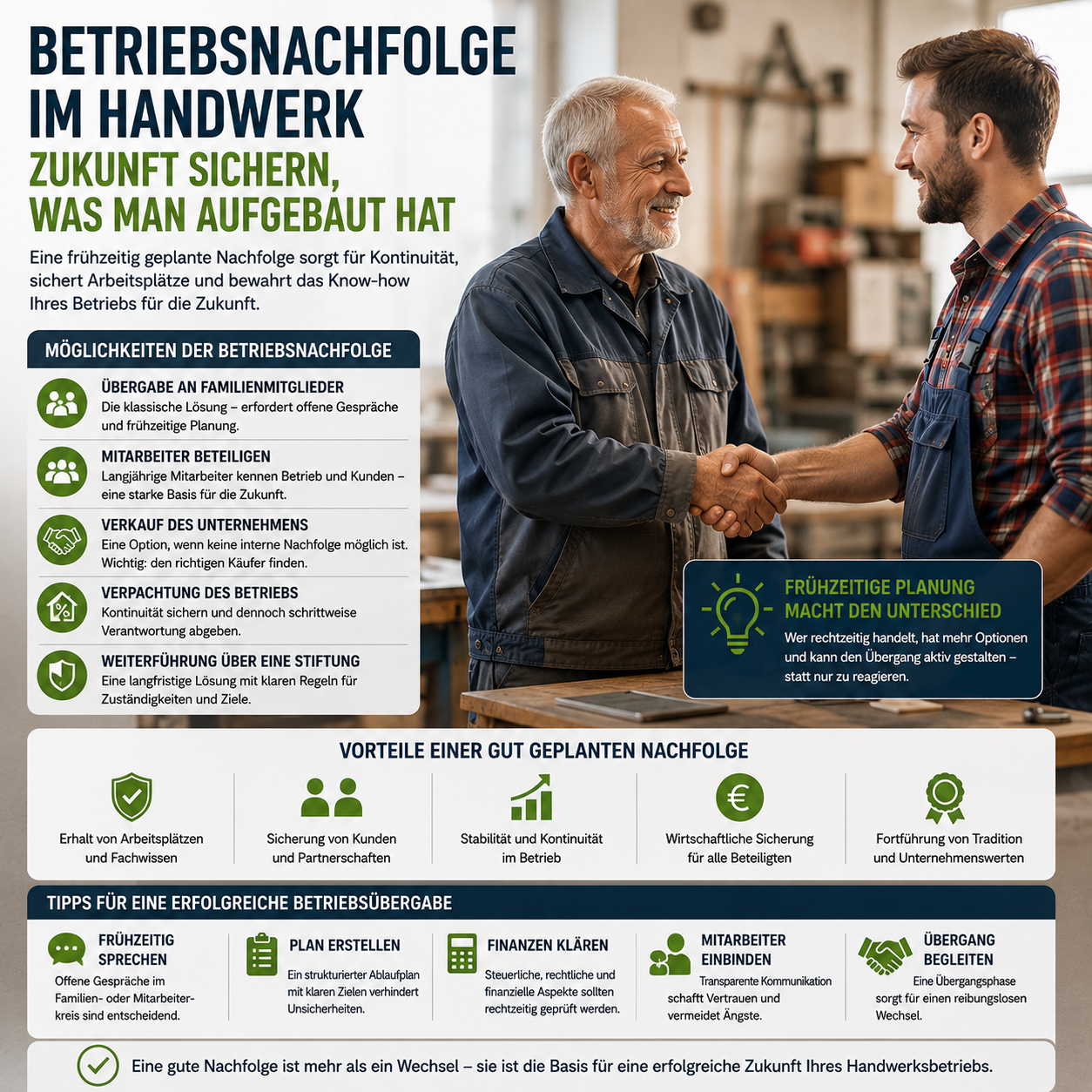 Senior und Nachfolger bei der Übergabe eines Handwerksbetriebs