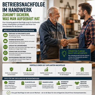 Betriebsnachfolge im Handwerk: Was Unternehmer rechtzeitig planen sollten