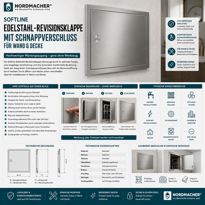 Softline Edelstahl-Revisionsklappe mit Schnappverschluss – Eleganter Wartungszugang ohne Werkzeug