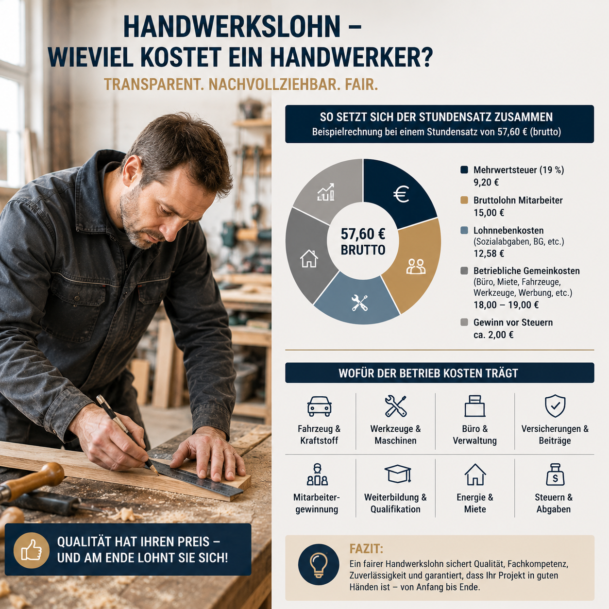 Handwerkslohn verstehen – Wie sich die Kosten eines Handwerkers zusammensetzen
