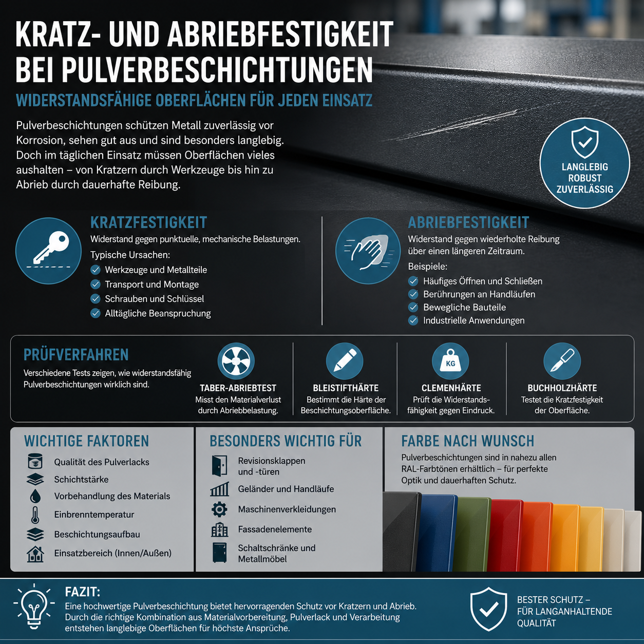 Pulverbeschichtete Metalloberfläche mit hoher Kratz- und Abriebfestigkeit