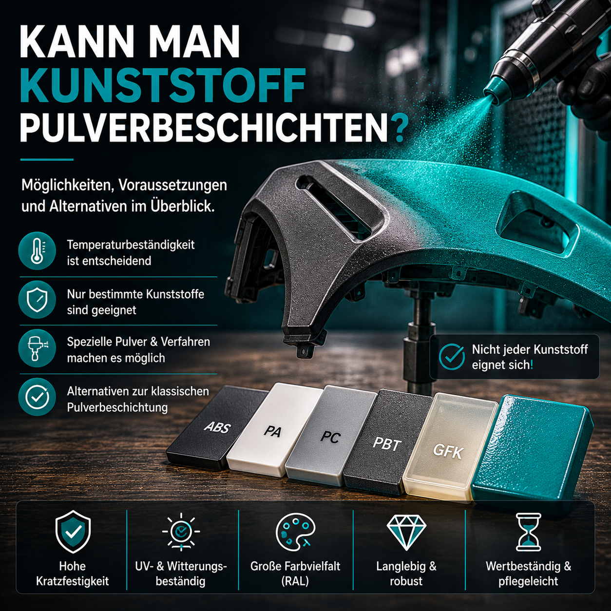 Pulverbeschichtung von Kunststoffbauteilen mit moderner Oberflächenveredelung