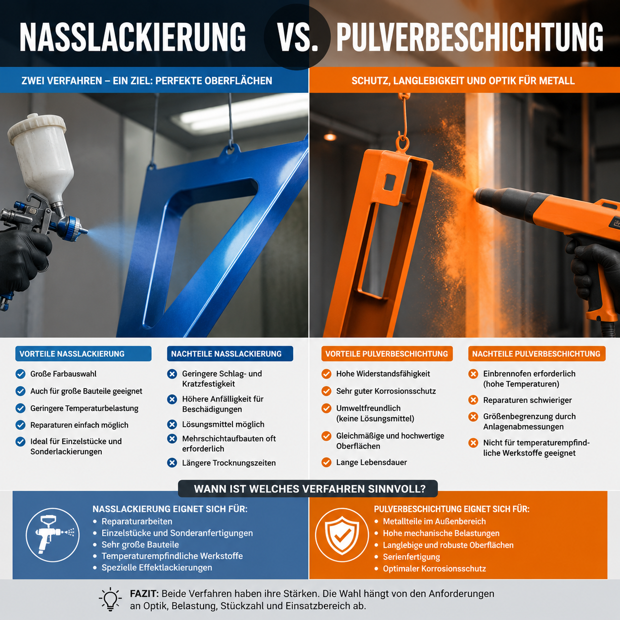 Vergleich zwischen Nasslackierung und Pulverbeschichtung auf Metalloberflächen