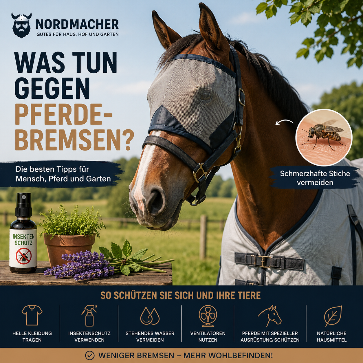 Pferdebremse im Garten – Tipps zum Schutz vor schmerzhaften Bremsenstichen für Mensch und Pferd.