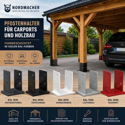 Farbig beschichtete Pfostenhalter für Carports und den Holzbau – Funktionalität trifft modernes Design