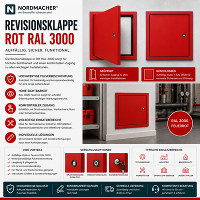 Revisionsklappe Rot RAL 3000 – Auffällige Wartungsöffnung für Technik und Sicherheit