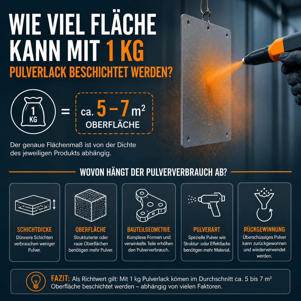 Welche Flächengröße kann mit 1 kg Pulverlack beschichtet werden?