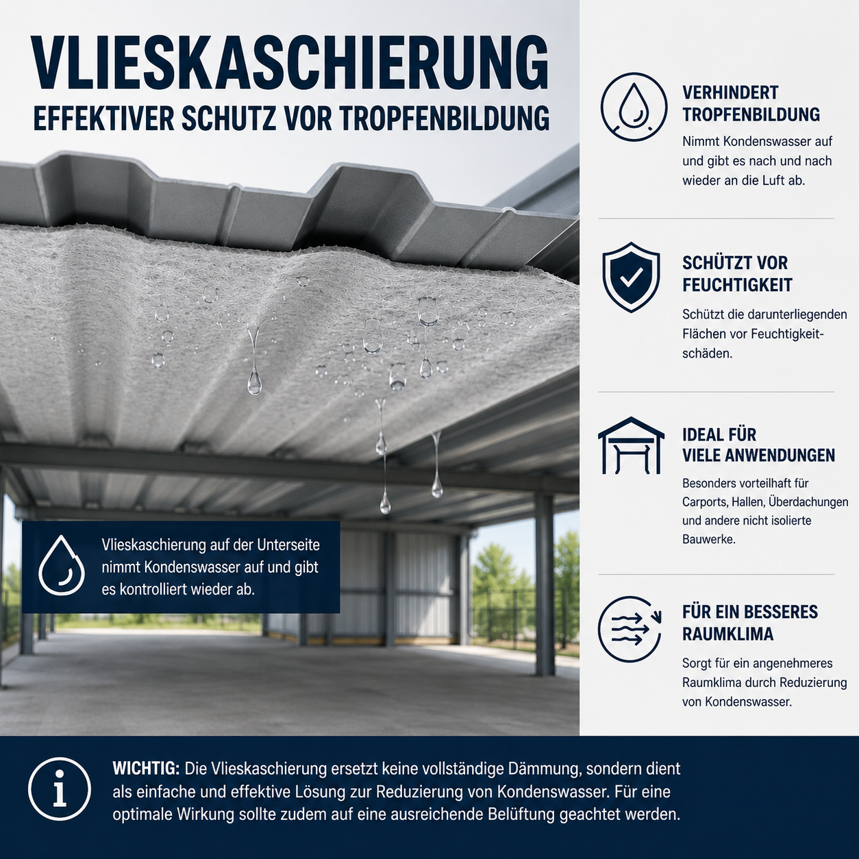 Wie funktioniert die Vlieskaschierung unter Trapezblechen genau?