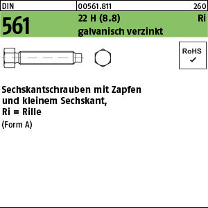 DIN 561 22H / 8.8 AM galvanisch verzinkt A2F - Sechskantschrauben