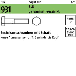 DIN 931 8.8 galvanisch verzinkt - Sechskantschrauben