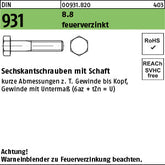 DIN 931 8.8 U feuerverzinkt - Sechskantschrauben