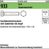 DIN 933 8.8 U feuerverzinkt - Sechskantschrauben