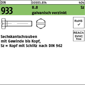 DIN 933 8.8 -Sz galvanisch verzinkt mit Schlitz - Sechskantschrauben