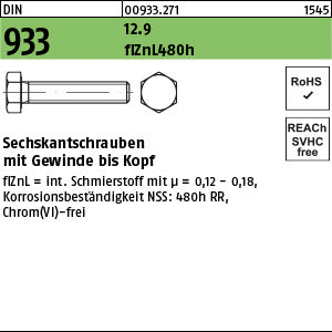 DIN 933 12.9 Zinklamelle L/nc/x/x/480h/C Zinklamelle - Sechskantschrauben
