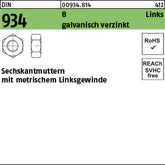 DIN 934 6-8 -LH galvanisch verzinkt - Sechskantmuttern