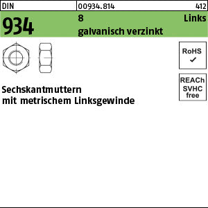 DIN 934 6-8 -LH galvanisch verzinkt - Sechskantmuttern