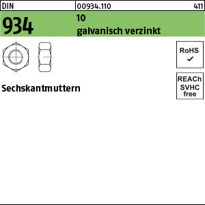 DIN 934 10 galvanisch verzinkt - Sechskantmuttern