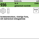DIN 936 14 H -LH galvanisch verzinkt - Sechskantmuttern