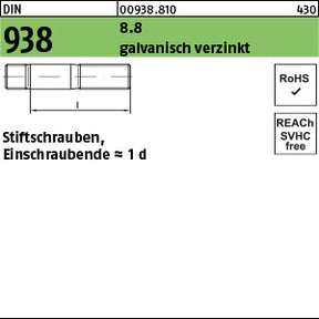DIN 938 8.8 galvanisch verzinkt - Stiftschrauben
