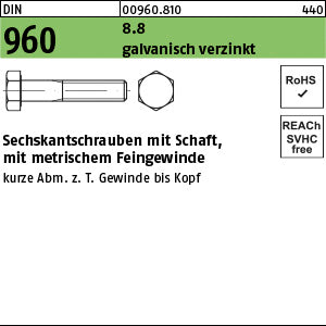 DIN 960 8.8 x 45 galvanisch verzinkt - Sechskantschrauben