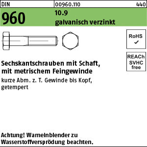 DIN 960 10.9 x 45 galvanisch verzinkt A2F, getempert - Sechskantschrauben