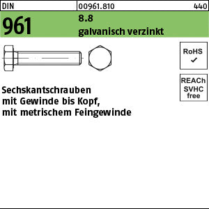 DIN 961 8.8 x 20 galvanisch verzinkt - Sechskantschrauben