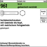 DIN 961 10.9 x 25 galvanisch verzinkt A2F, getempert - Sechskantschrauben