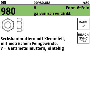 DIN 980 8 V galvanisch verzinkt - Sechskantmuttern [080]