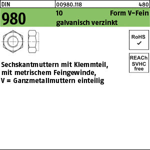 DIN 980 10 V galvanisch verzinkt - Sechskantmuttern [080]