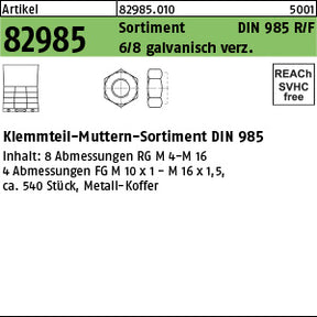 DIN 985 Sicherungsmuttern-Sortiment M4–M16 – 54-teilig, galvanisch verzinkt, im Metallkoffer