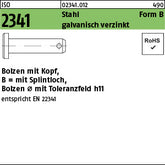 ISO 2341 Stahl B 8 h11 x galvanisch verzinkt - Bolzen mit Kopf