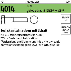 ISO 4014 8.8 galvanisch verzinkt DiSP + SL gal Zink-Dispersion - Sechskantschrauben