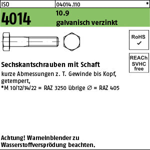 ISO 4014 10.9 galvanisch verzinkt A2F, getempert - Sechskantschrauben