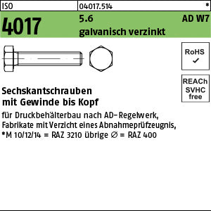 ISO 4017 5.6 galvanisch verzinkt, AD-W7/1 - Sechskantschrauben