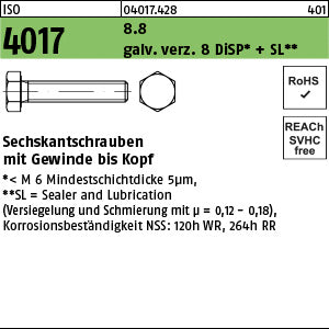 ISO 4017 8.8 galvanisch verzinkt DiSP + SL gal Zink-Dispersion - Sechskantschrauben