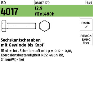 ISO 4017 12.9 Zinklamelle L/nc/x/x/480h/C Zinklamelle - Sechskantschrauben