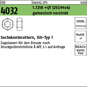 ISO 4032 1.7218 +QT galvanisch verzinkt DGRL - Sechskantmuttern