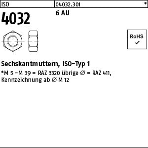 ISO 4032 6 Au - Sechskantmuttern