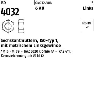 ISO 4032 6 / 8M 4 -LH - Sechskantmuttern