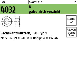 ISO 4032 6-8 galvanisch verzinkt - Sechskantmuttern