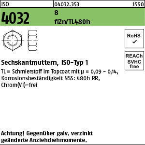 ISO 4032 8 Zinklamelle - Sechskantmuttern